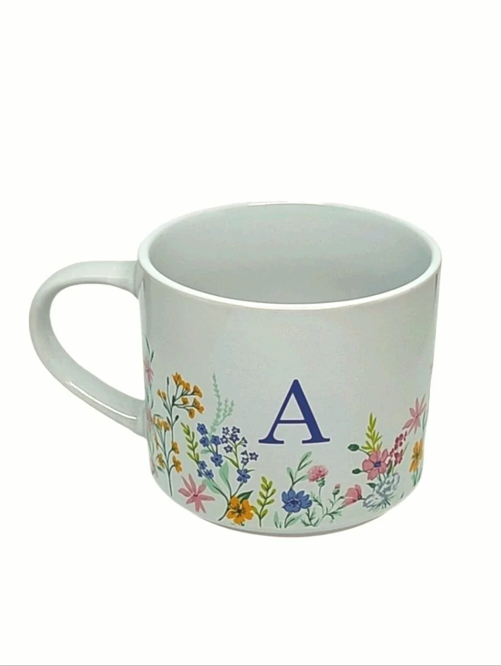 Monogram Letter A Floral Ceramic Coffee Mug White Wildflower Cottagecore Cup